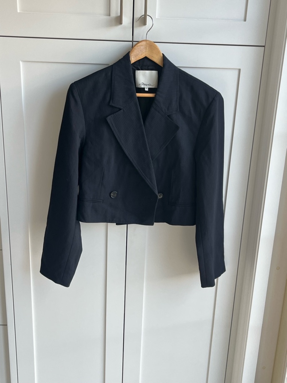 3.1 Philip Lim - Navy Pinstripe Cropped Blazer